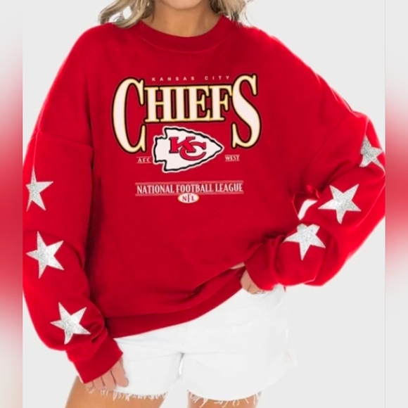 KANSAS CITY CHIEFS Gameday Glimmer Embellished Star-Sleeve Sweater XL - Picture 1 of 11